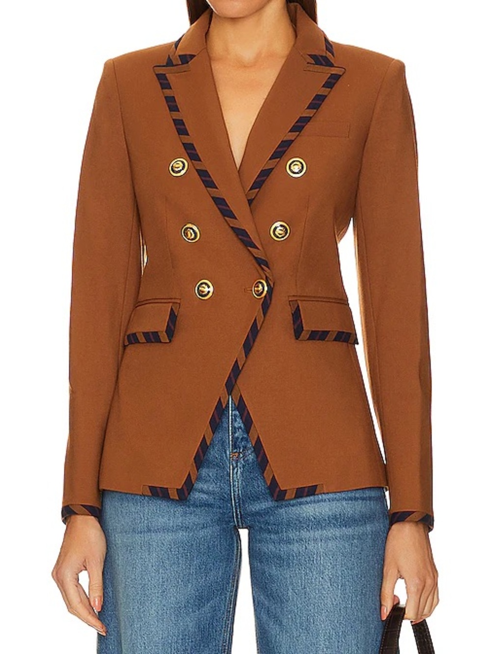 Veronica Beard Women’s Double-Breasted Brown Blazer with Trim